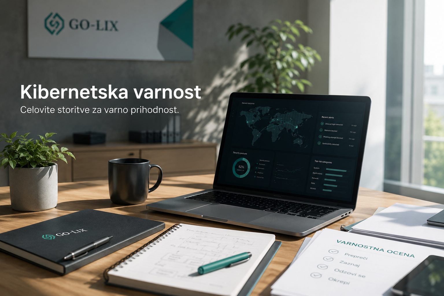 Ekipa GO-LIX pri delu — nadzorna plošča kibernetske varnosti in varnostna ocena